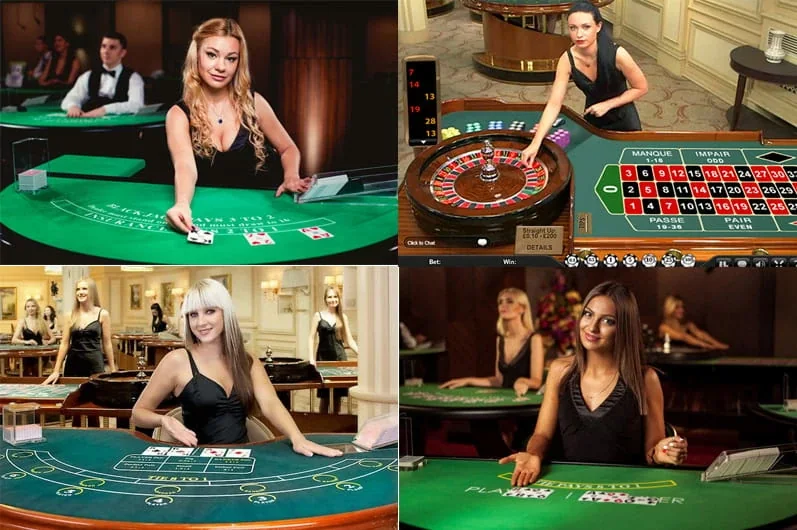 Antarmuka meja baccarat live dengan dealer dan panel taruhan